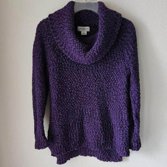 LIZ CLAIBORNE vintage purple cowl sweater chenille Sz M cozy Aubergine comfy - Picture 1 of 5